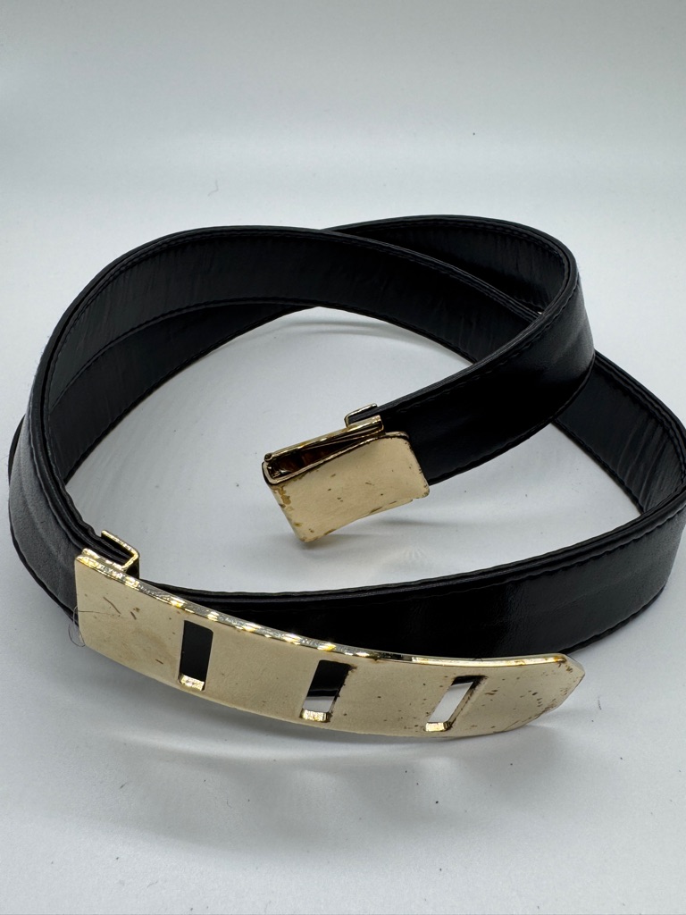 Escada Black Leather Belt With Gold Plate Buckle
